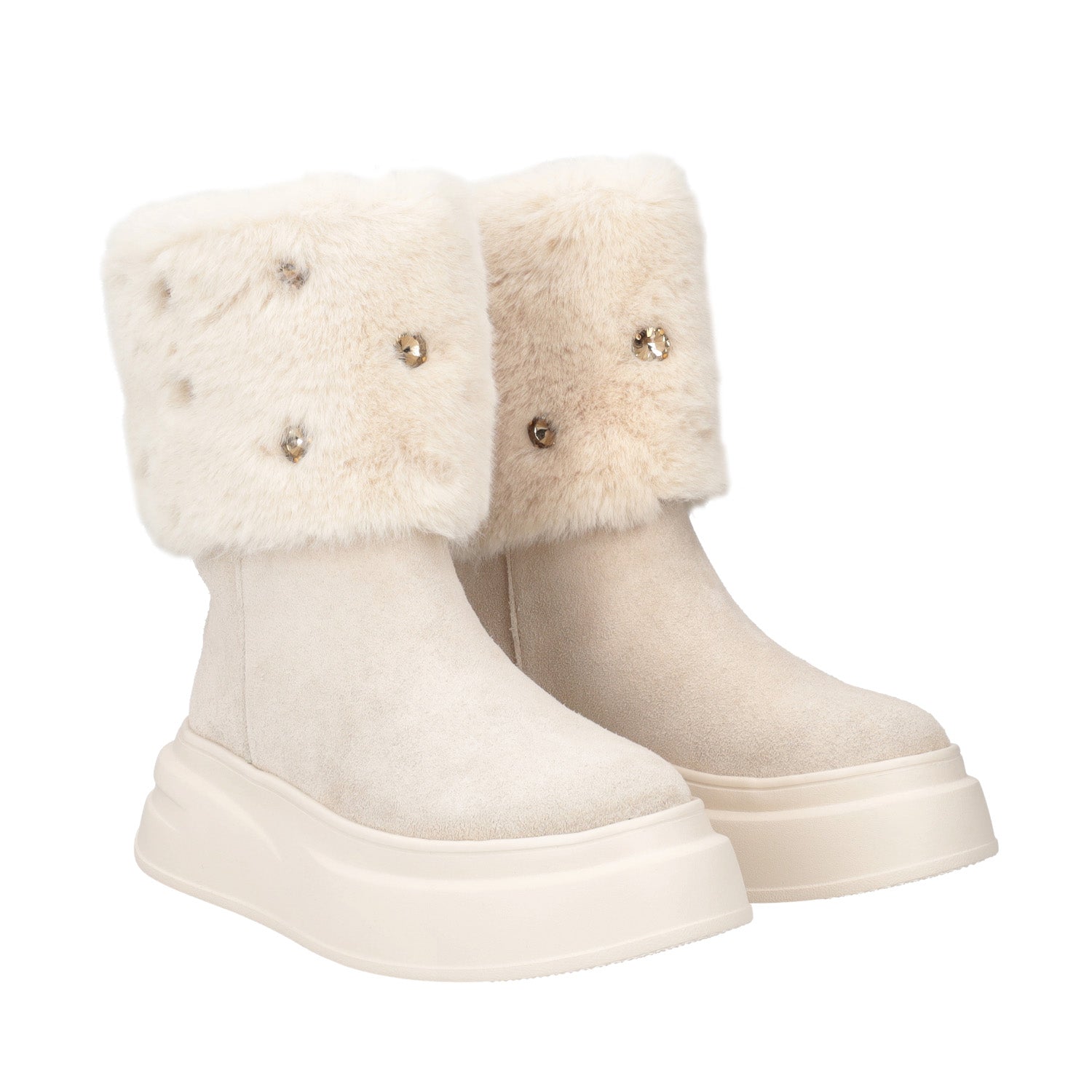 STIVALETTO “JODIE” SCAMOSCIATO BEIGE CON PELLICCIA