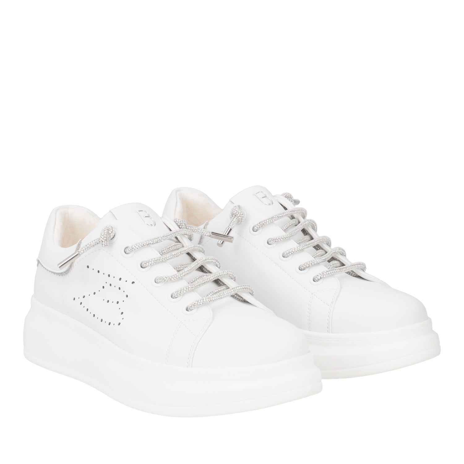 SNEAKER JULIETTE CON LACCI IN STRASS COLORE BIANCO/ARGENTO