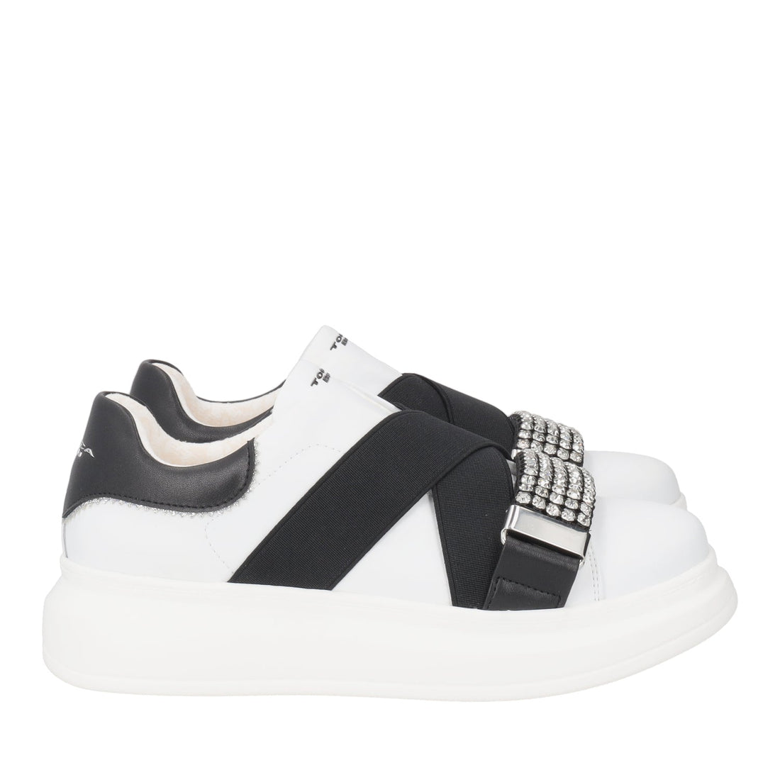 WHITE JULETTE SNEAKER WITH RHINESTONE ACCESSORY