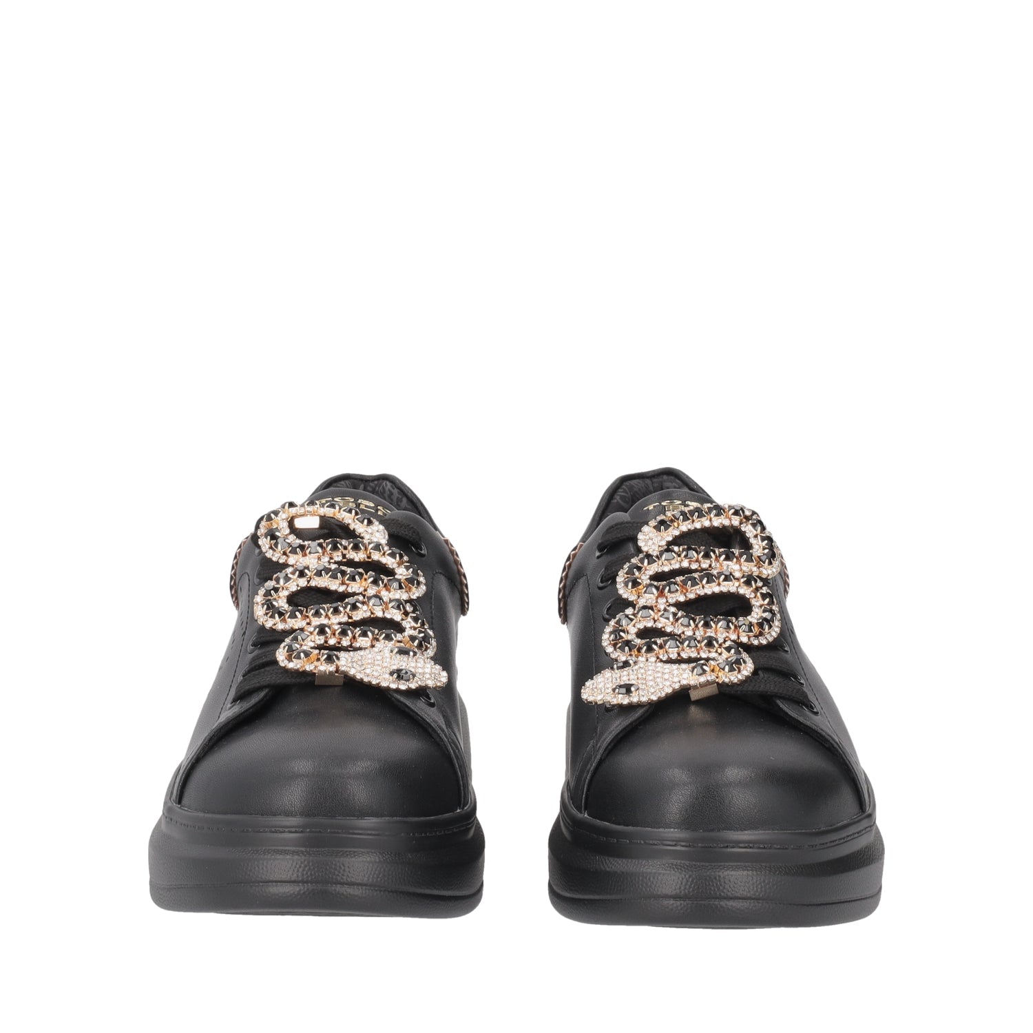 BLACK JULIETTE SNEAKER WITH SNAKE RHINESTONE ACCESSORY