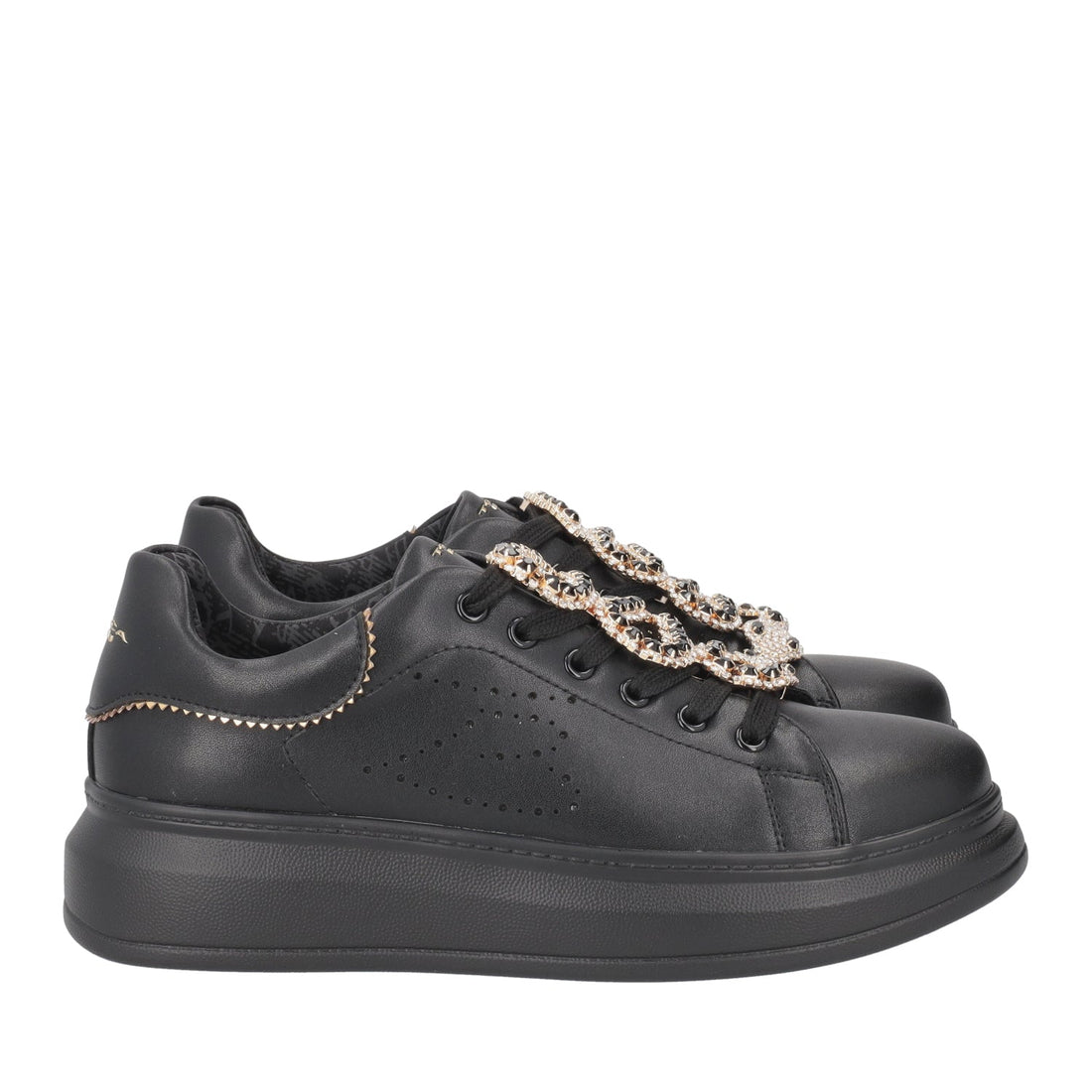 BLACK JULIETTE SNEAKER WITH SNAKE RHINESTONE ACCESSORY