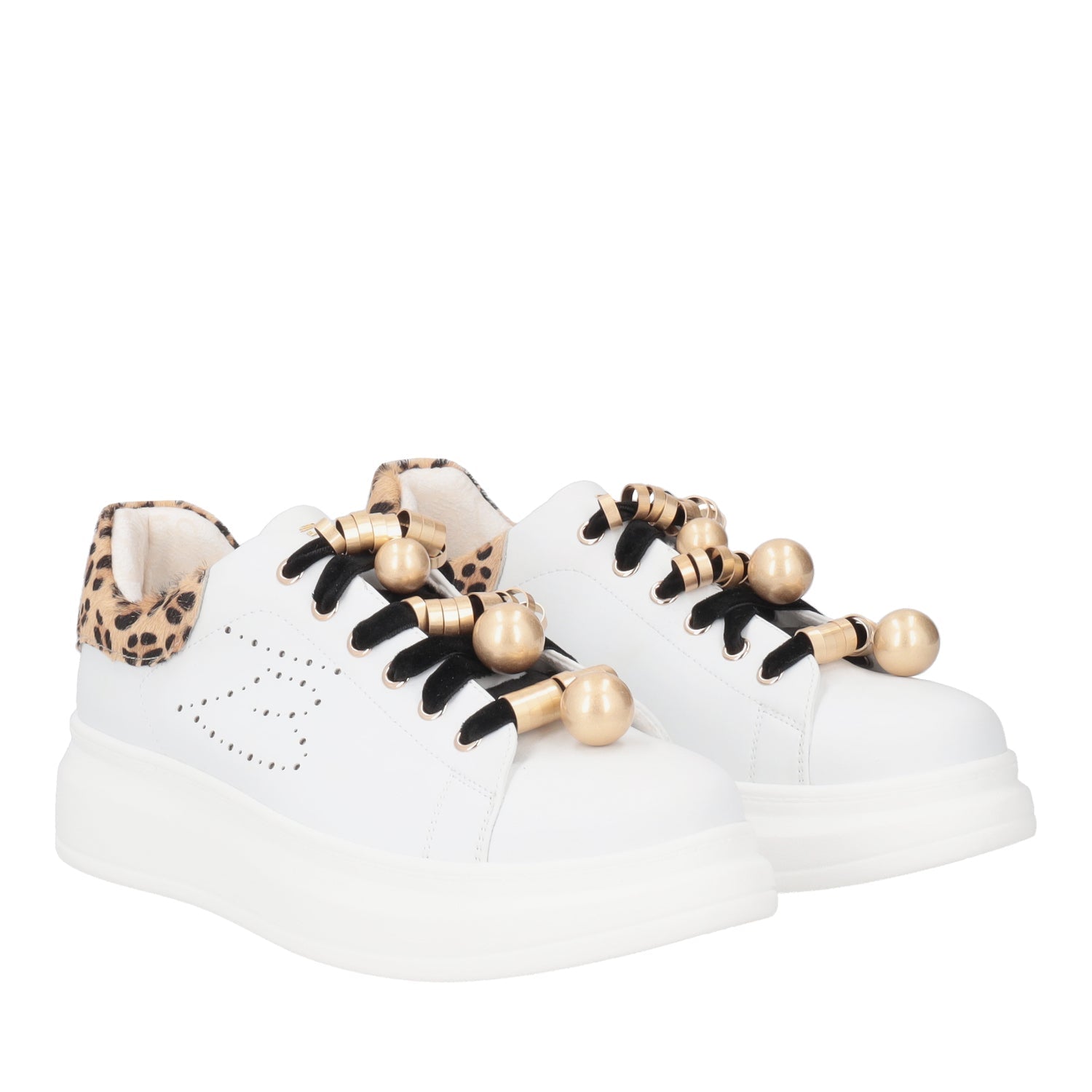 WHITE JULIETTE SNEAKER WITH GOLD ACCESSORY