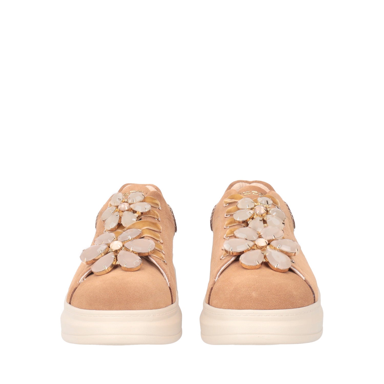 TAN JULIETTE SNEAKER WITH FLOWER IN STONES