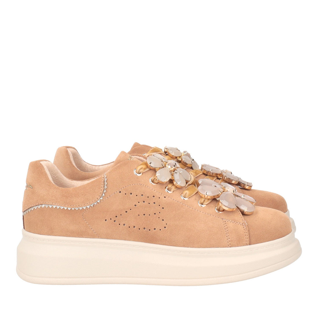 TAN JULIETTE SNEAKER WITH FLOWER IN STONES