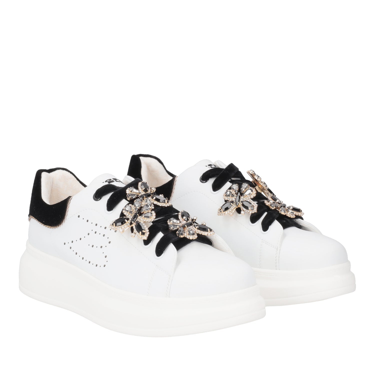 SNEAKER JULIETTE CON FARFALLE STRASSATE COLORE BIANCO/NERO