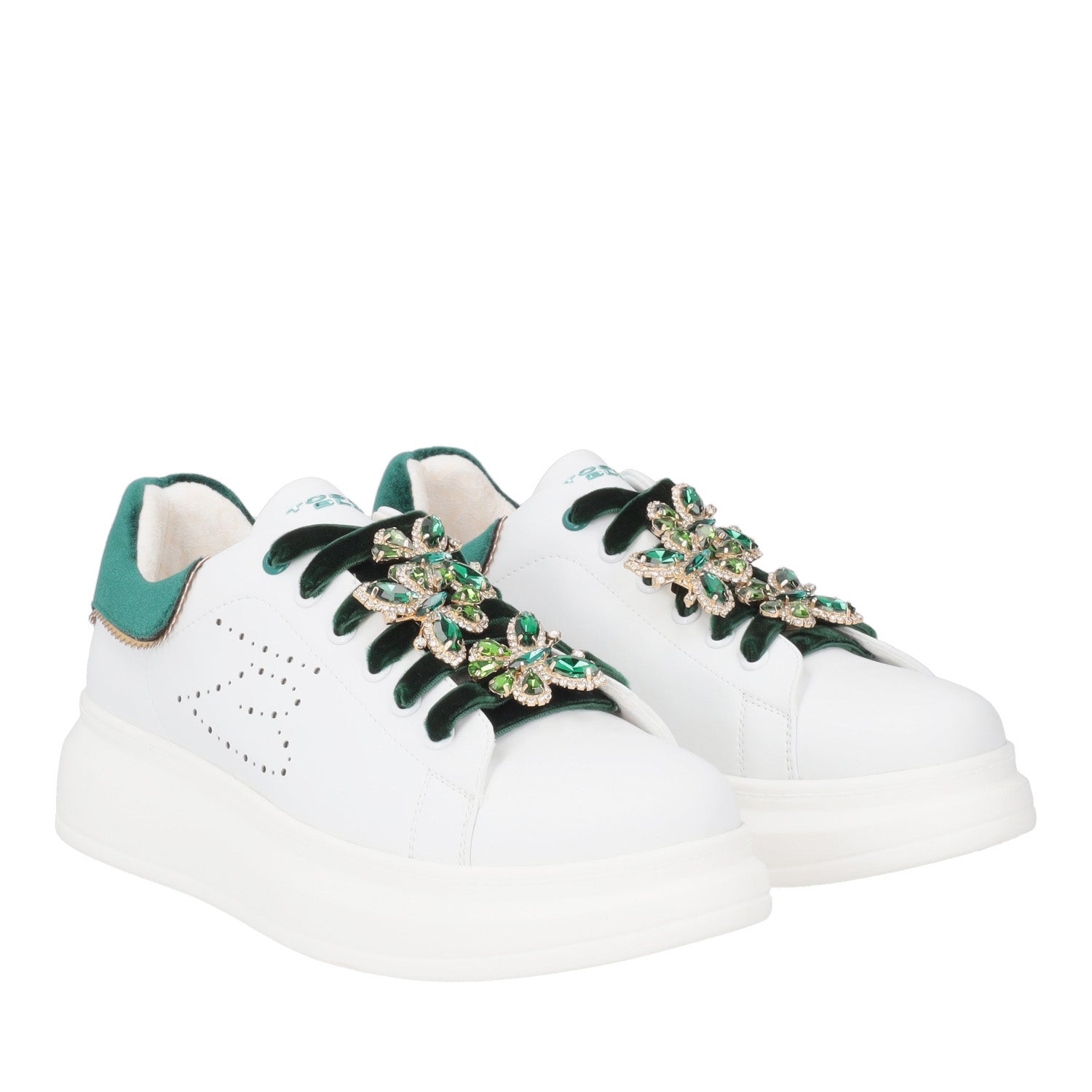 SNEAKER JULIETTE CON FARFALLE STRASSATE COLORE BIANCO/VERDE