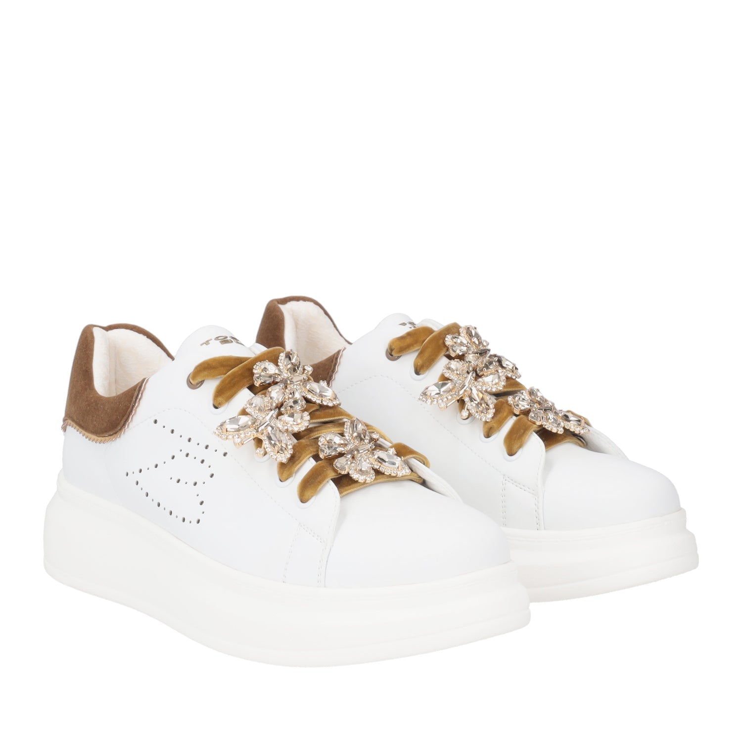 SNEAKER JULIETTE CON FARFALLE STRASSATE COLORE BIANCO/BRONZO