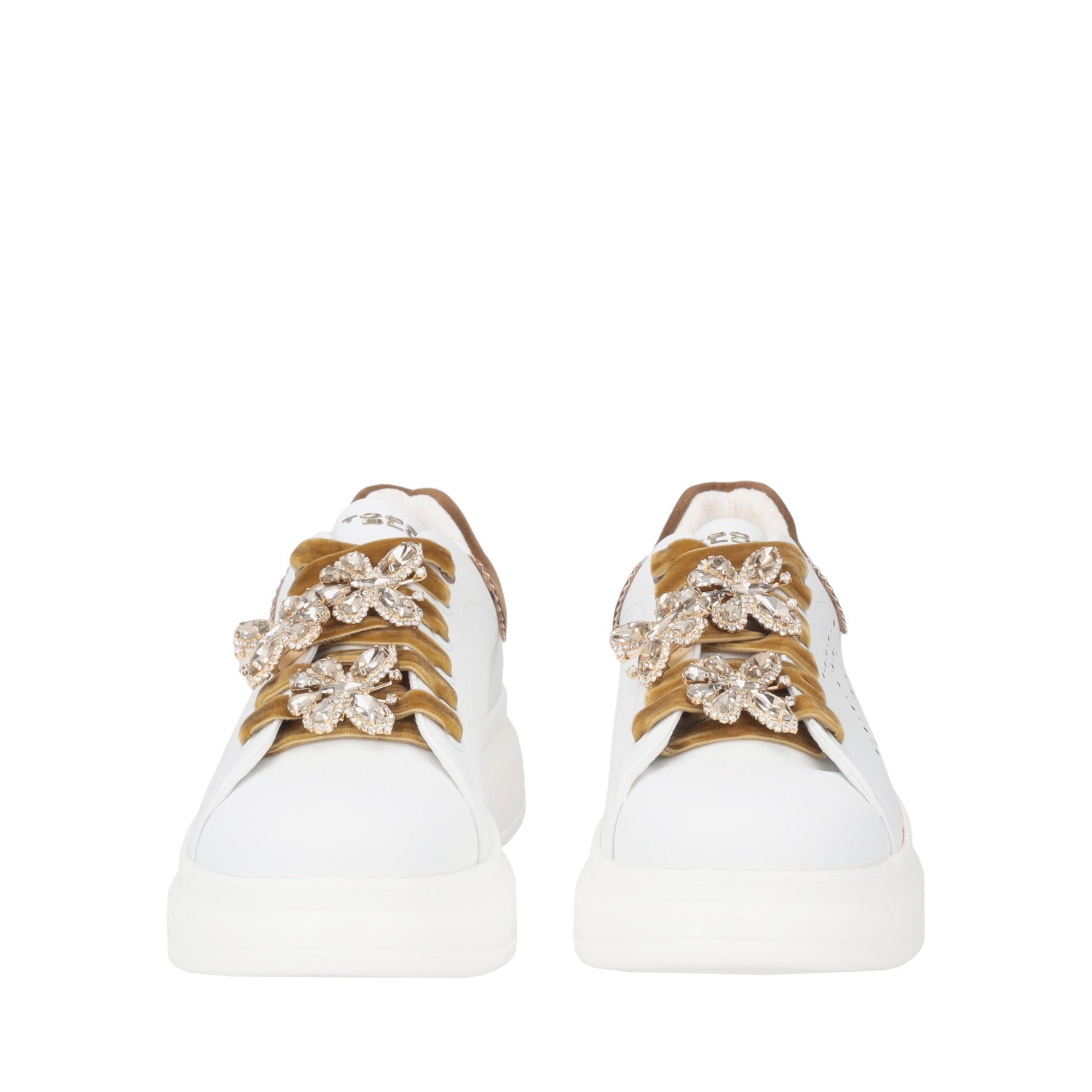 SNEAKER JULIETTE CON FARFALLE STRASSATE COLORE BIANCO/BRONZO