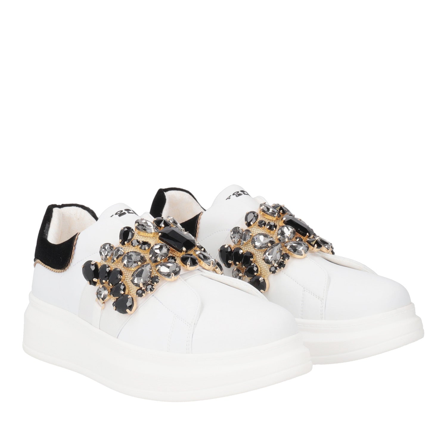 WHITE/BLACK JULIETTE SNEAKER WITH RHINESTONES BAND