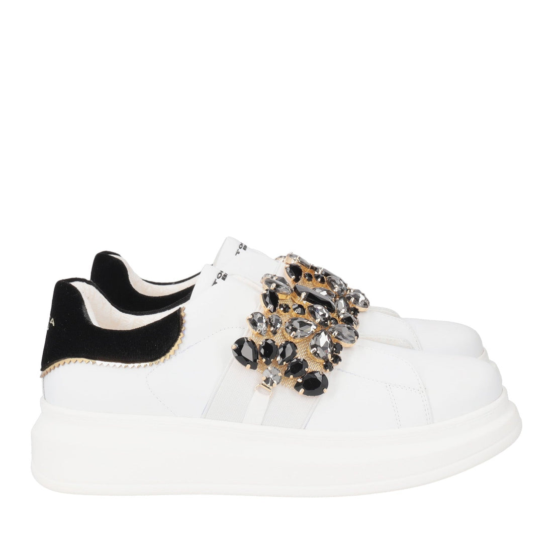 WHITE/BLACK JULIETTE SNEAKER WITH RHINESTONES BAND