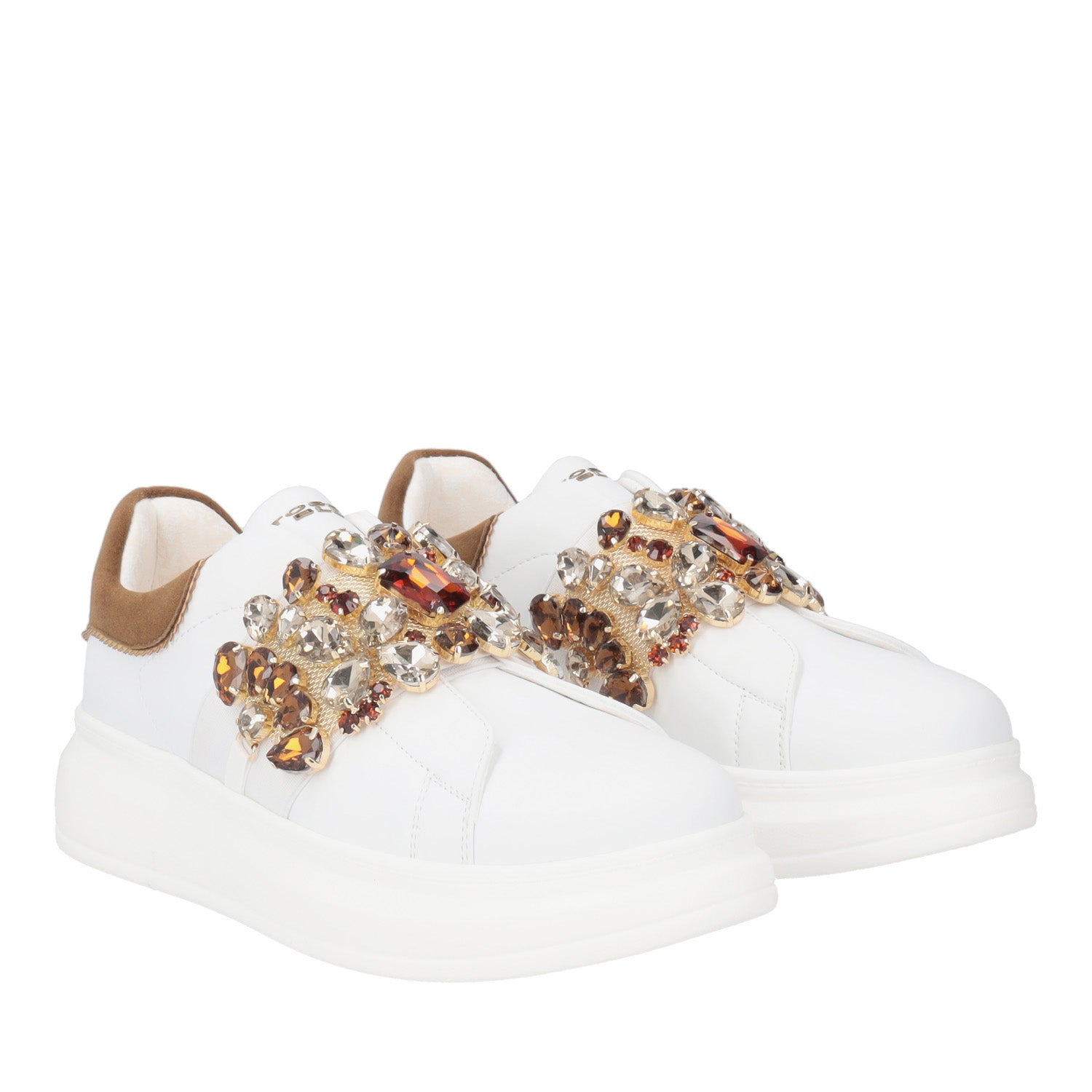 BIANCO/BRONZO JULIETTE SNEAKER WITH RHINESTONES BAND