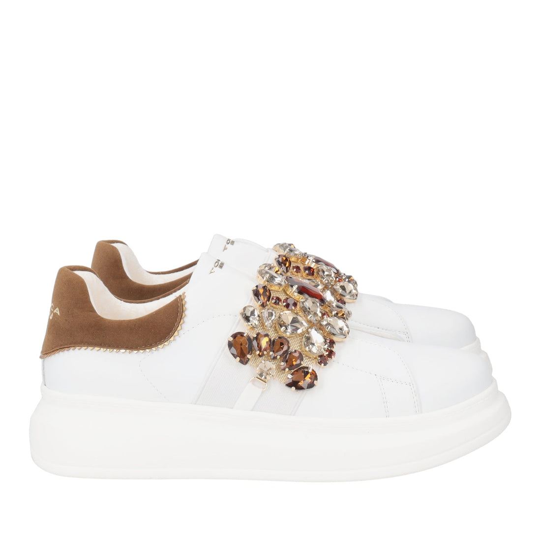 BIANCO/BRONZO JULIETTE SNEAKER WITH RHINESTONES BAND