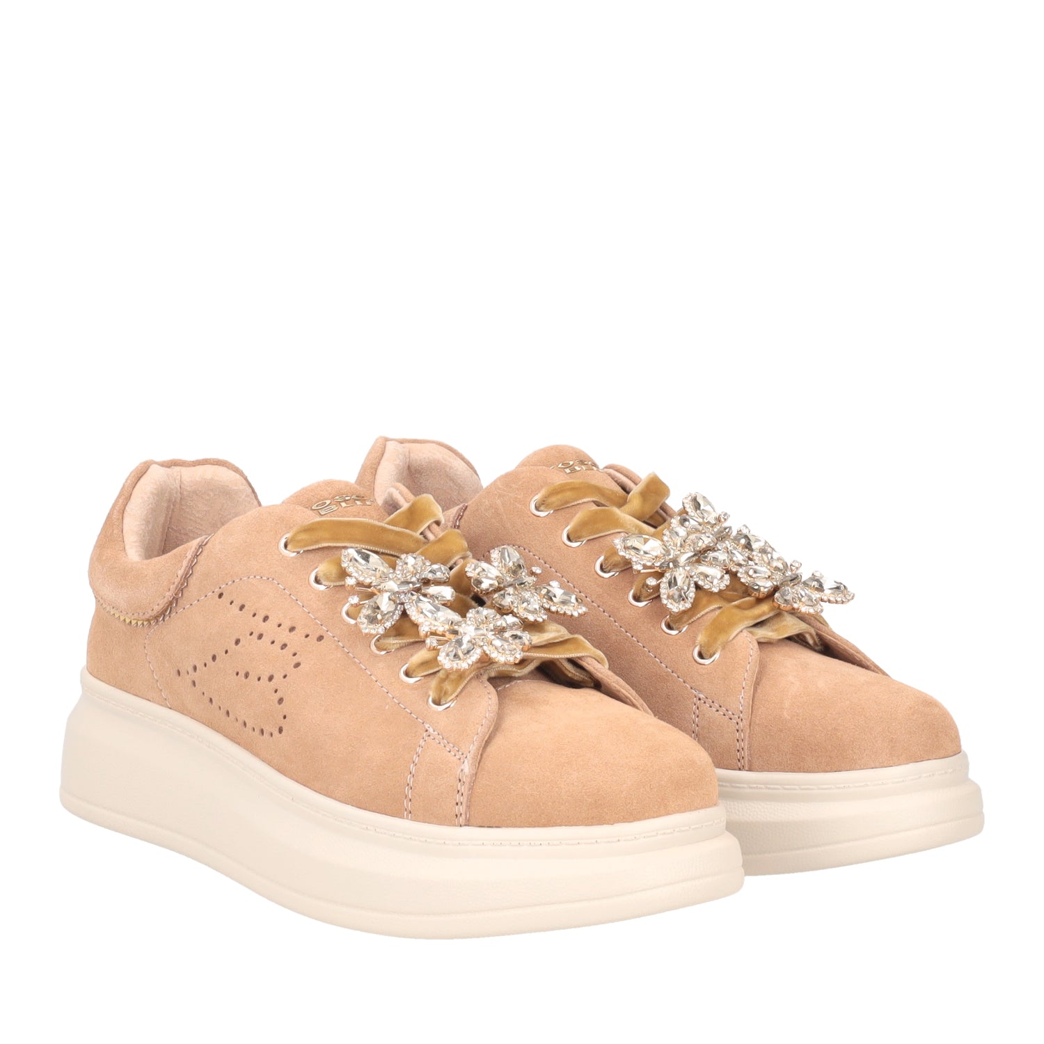 TAN JULIETTE SNEAKER IN SUEDE WITH BUTTERFLIES