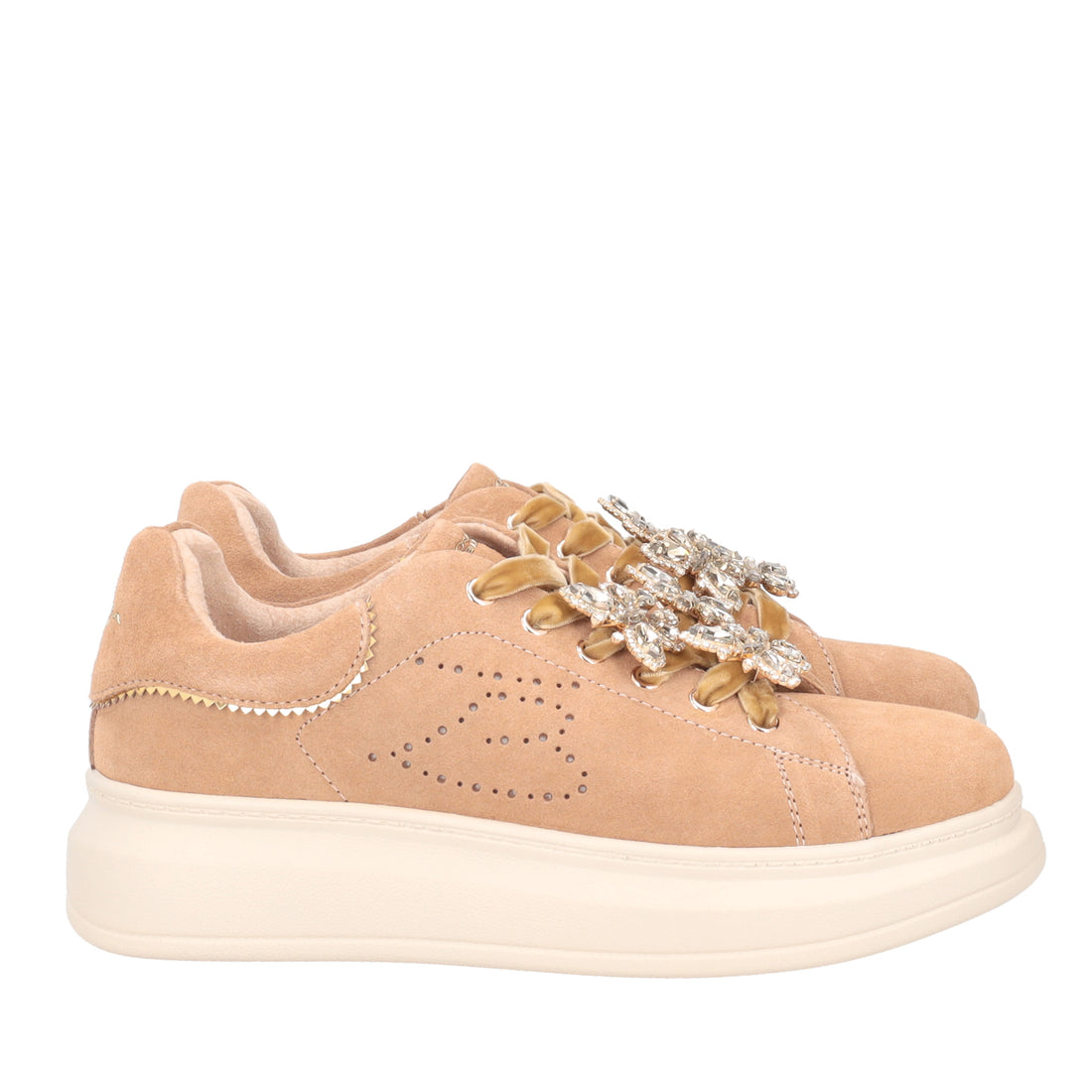 TAN JULIETTE SNEAKER IN SUEDE WITH BUTTERFLIES