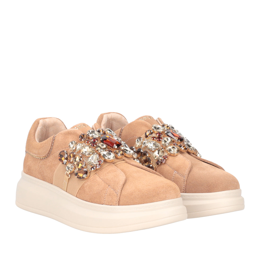 TAN JULIETTE SNEAKER IN SUEDE WITH RHINESTONES