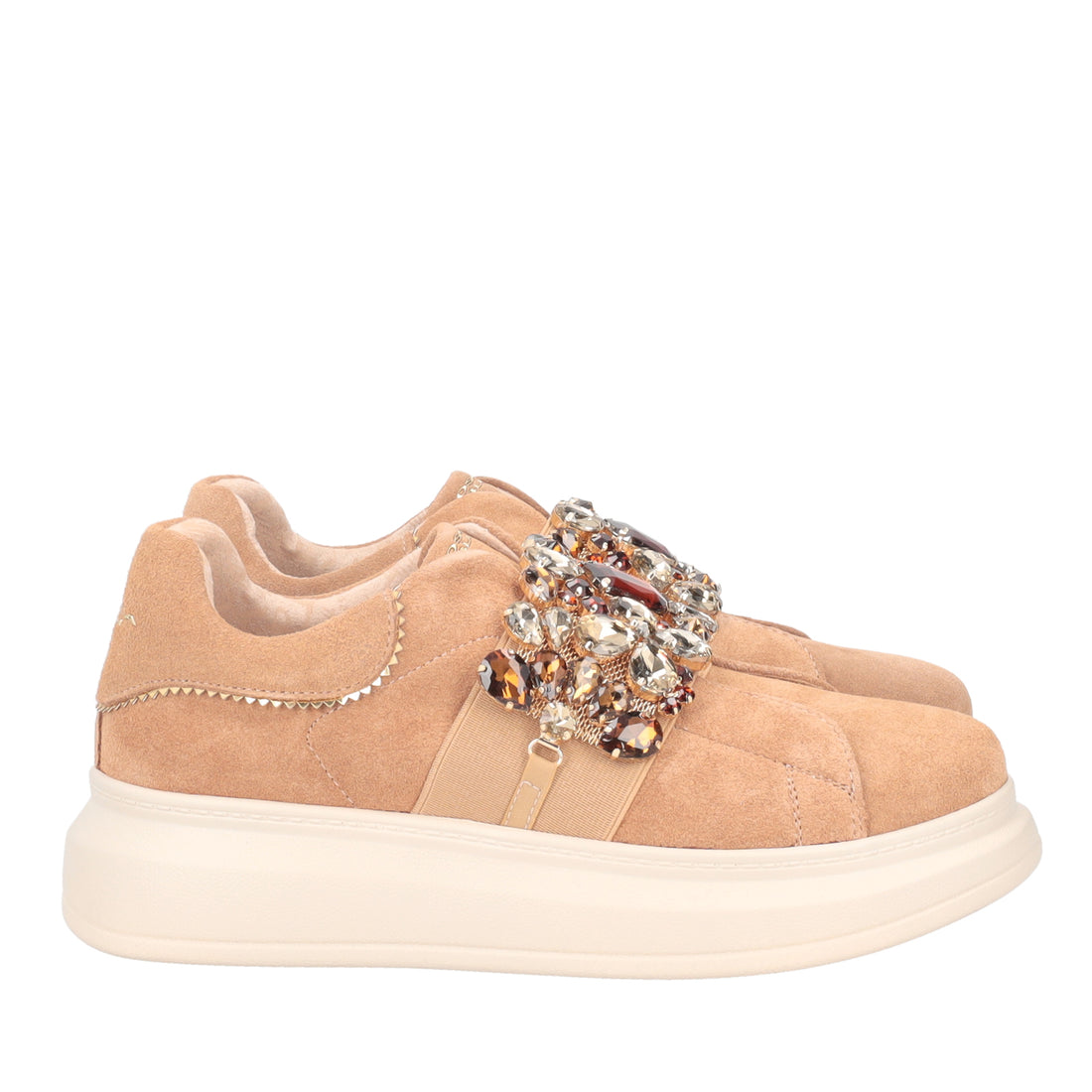 TAN JULIETTE SNEAKER IN SUEDE WITH RHINESTONES