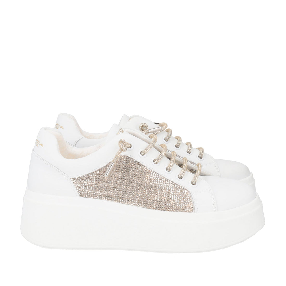 SNEAKER LILY IN PELLE CON STRASS COLORE BIANCO