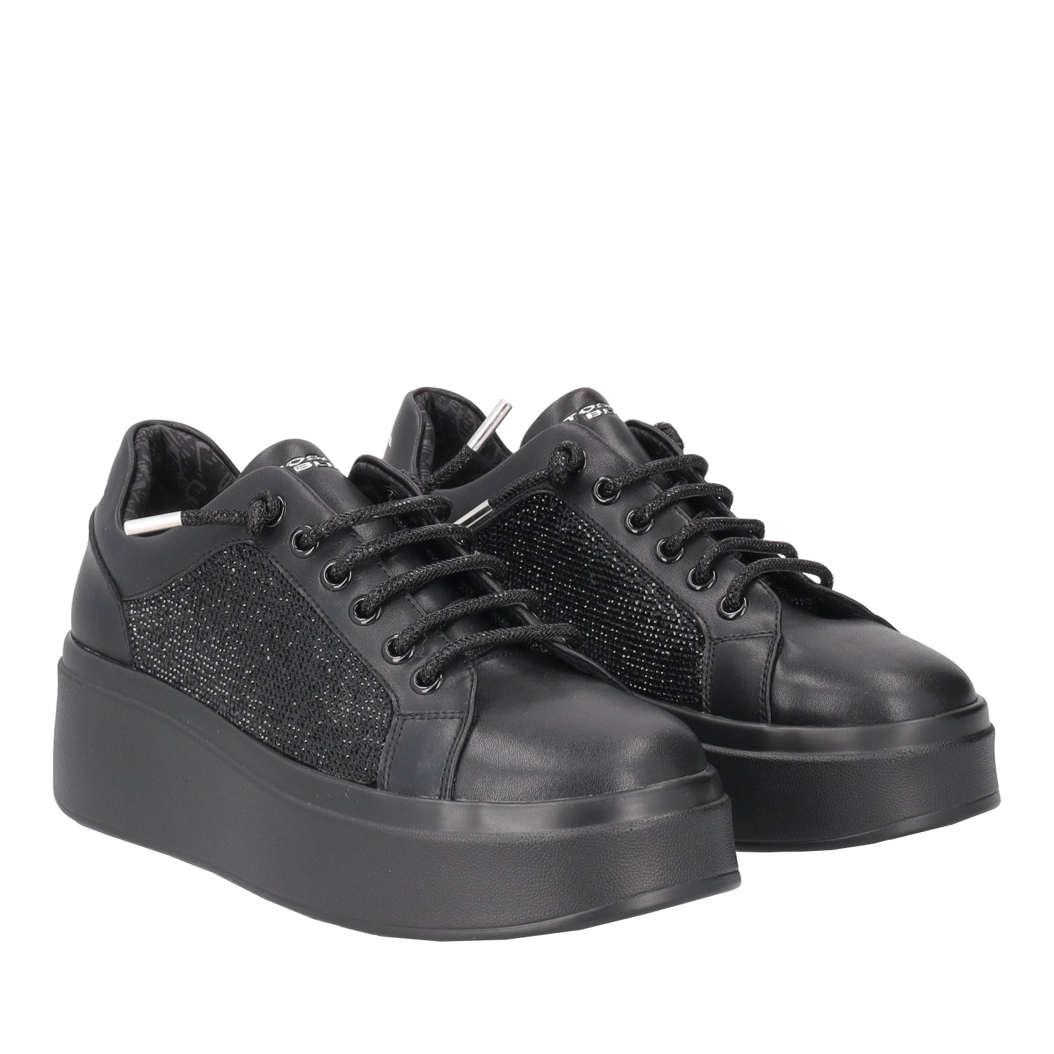 SNEAKER LILY IN PELLE CON STRASS COLORE NERO