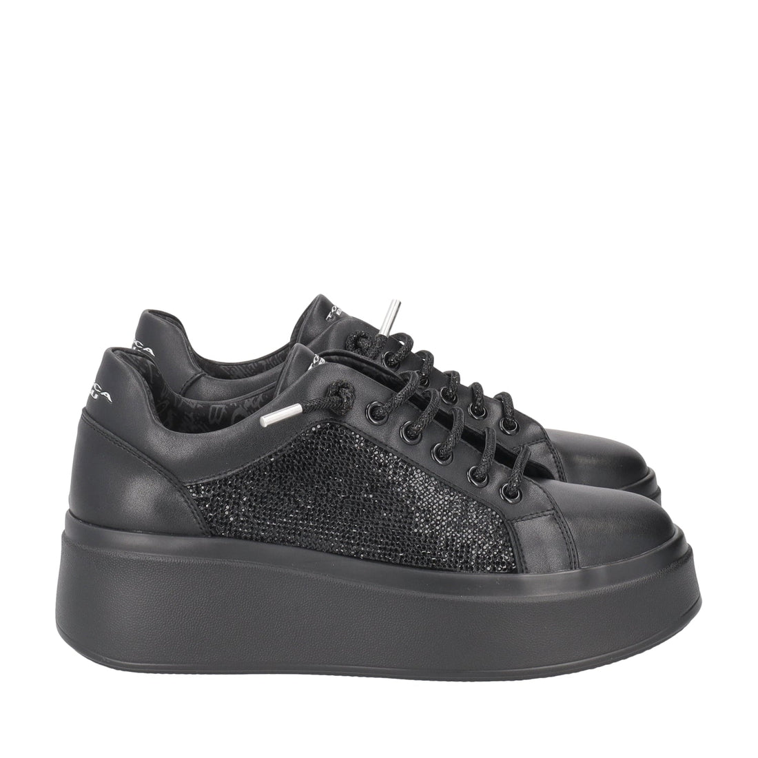 SNEAKER LILY IN PELLE CON STRASS COLORE NERO