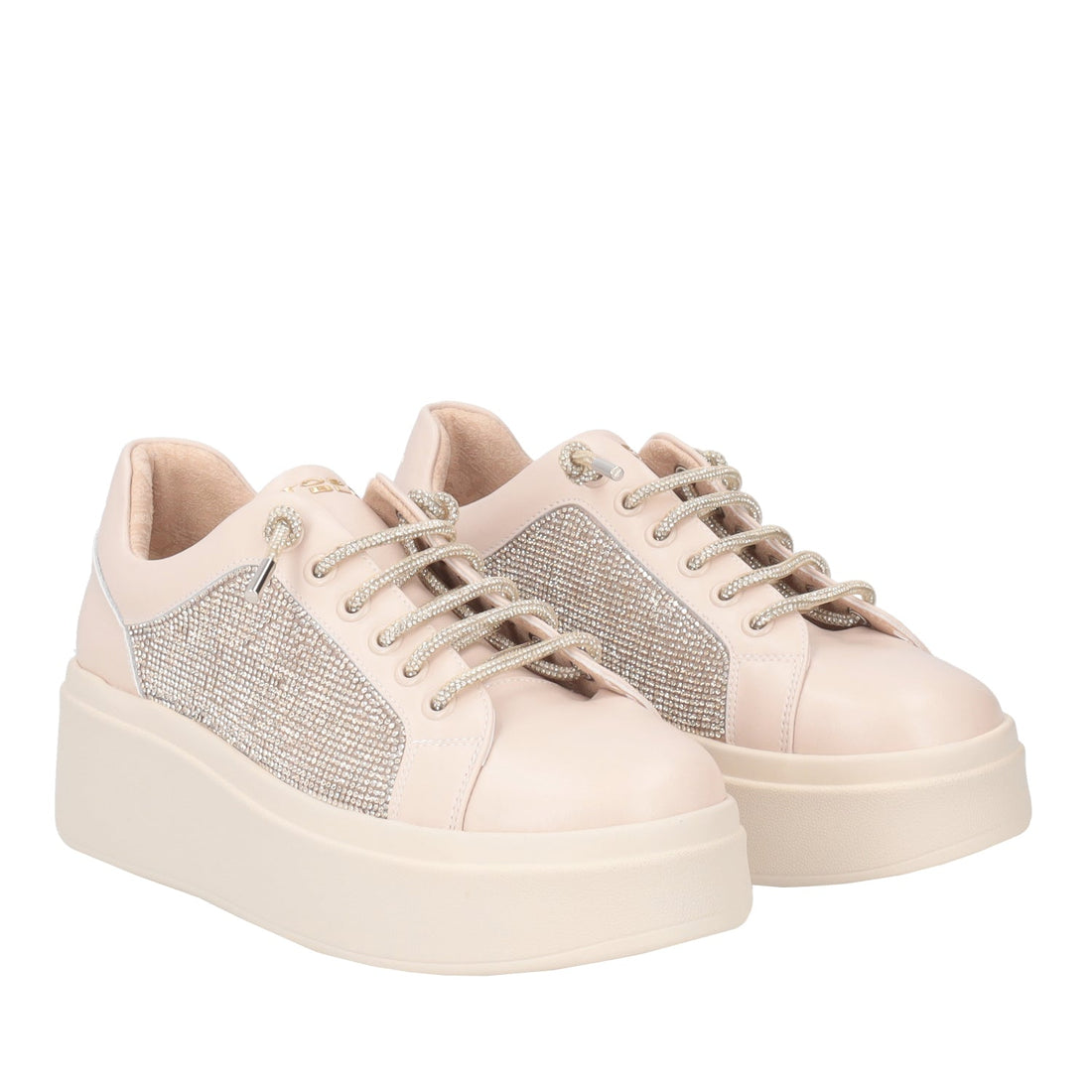 SNEAKER LILY IN PELLE CON STRASS COLORE NUDE