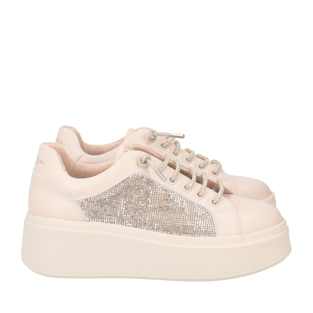 SNEAKER LILY IN PELLE CON STRASS COLORE NUDE