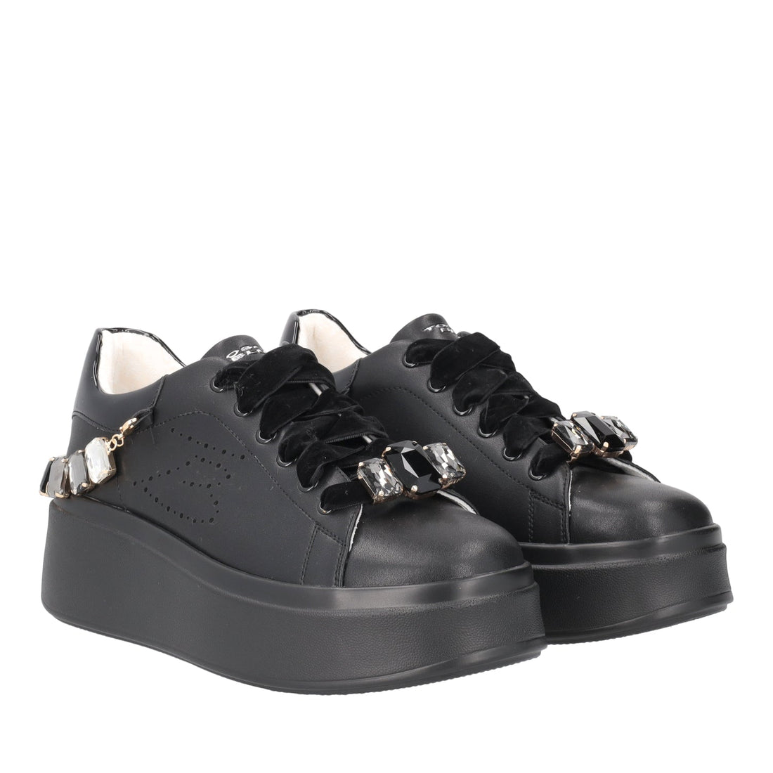 SNEAKER LILY CON STRASS E LACCI IN VELLUTO COLORE NERO