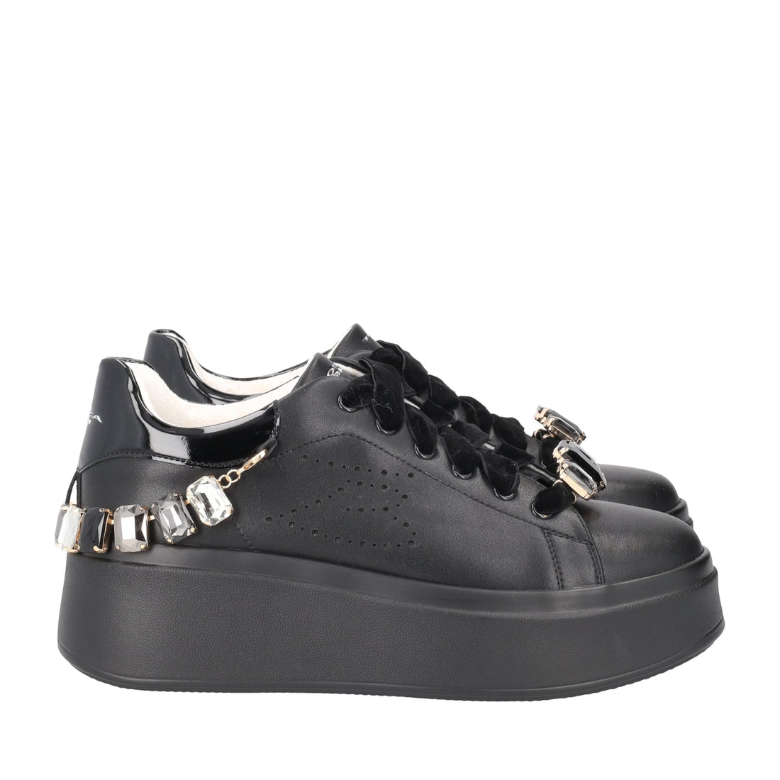 BLACK LILY SNEAKER WITH RHINESTONE AND VELVET LACES