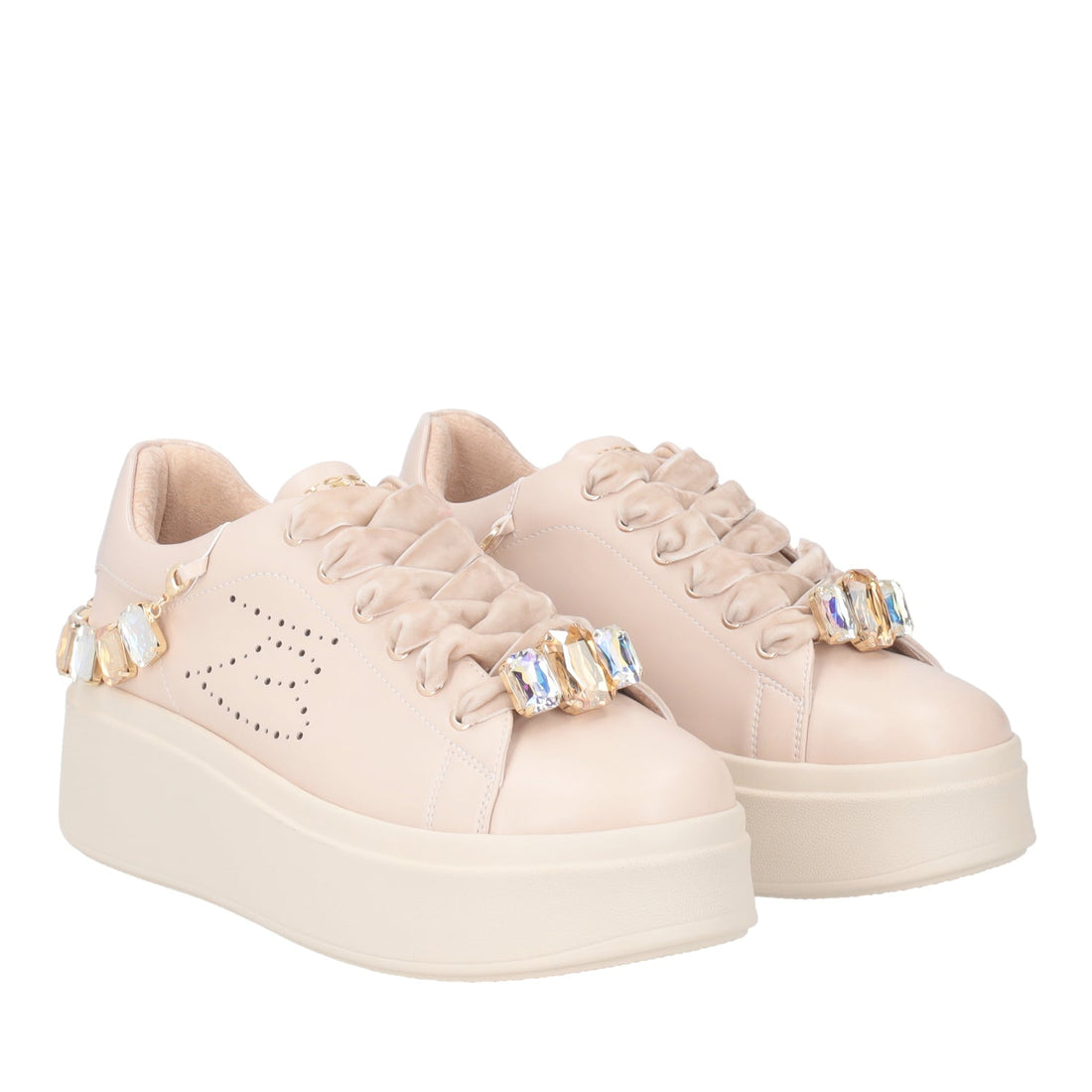 SNEAKER LILY CON STRASS E LACCI IN VELLUTO COLORE NUDE