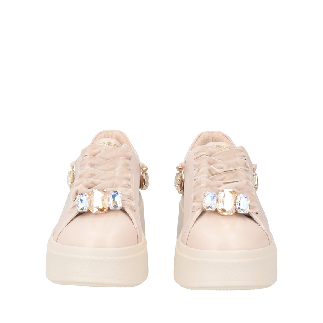 SNEAKER LILY CON STRASS E LACCI IN VELLUTO COLORE NUDE