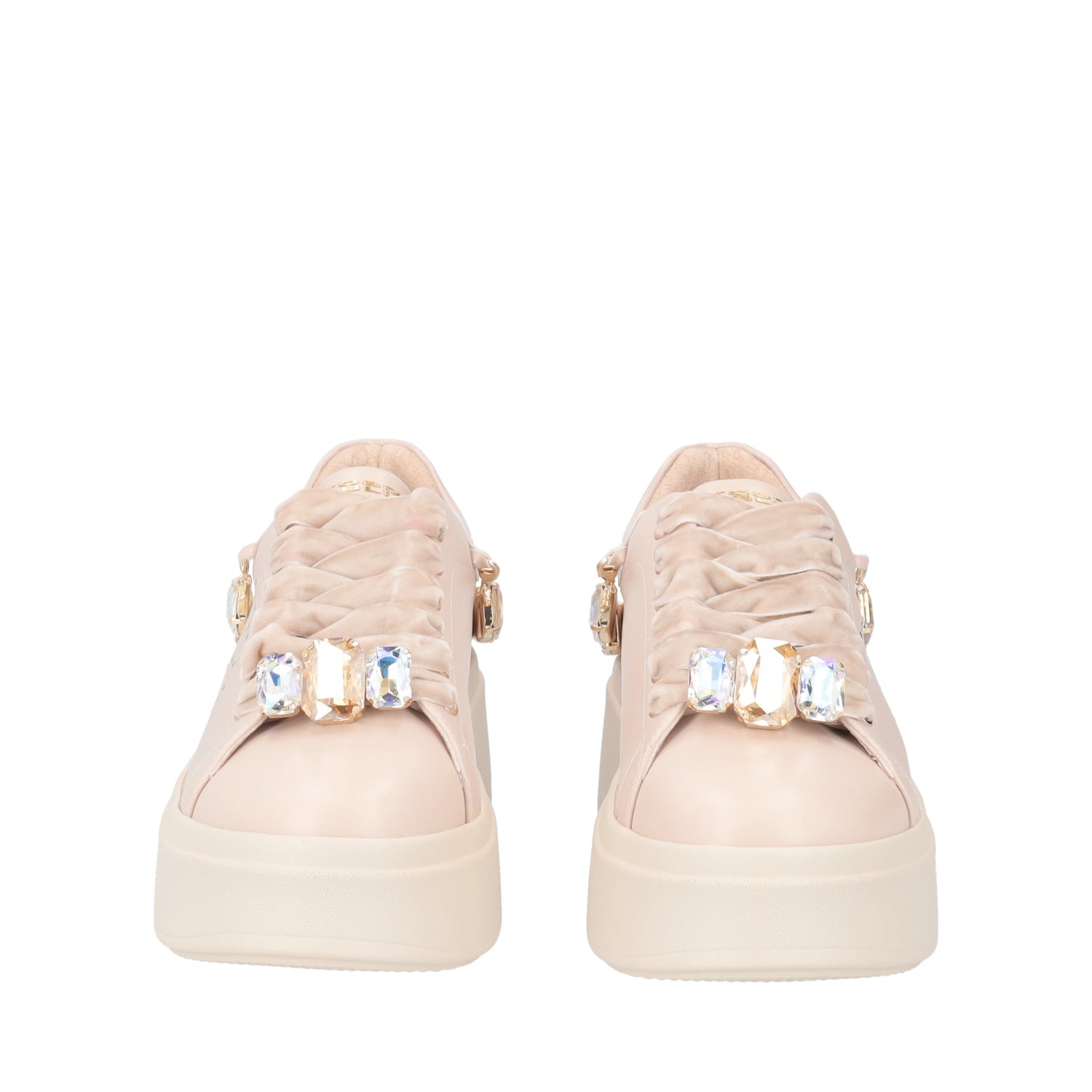 SNEAKER LILY CON STRASS E LACCI IN VELLUTO COLORE NUDE