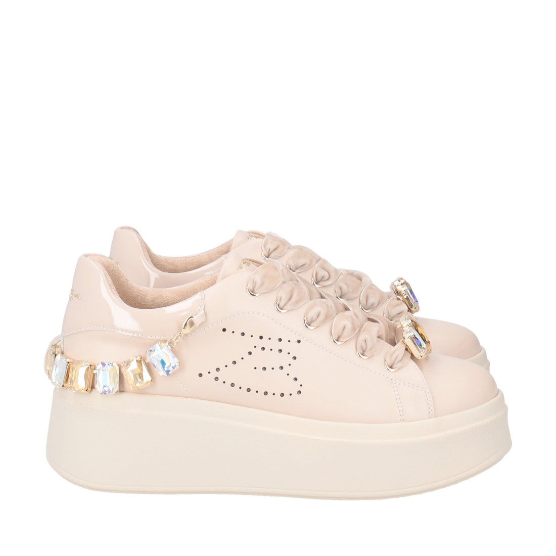 SNEAKER LILY CON STRASS E LACCI IN VELLUTO COLORE NUDE