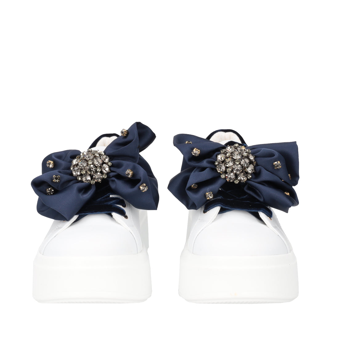 SNEAKER LILY IN PELLE CON FIOCCO COLORE BIANCO/BLU