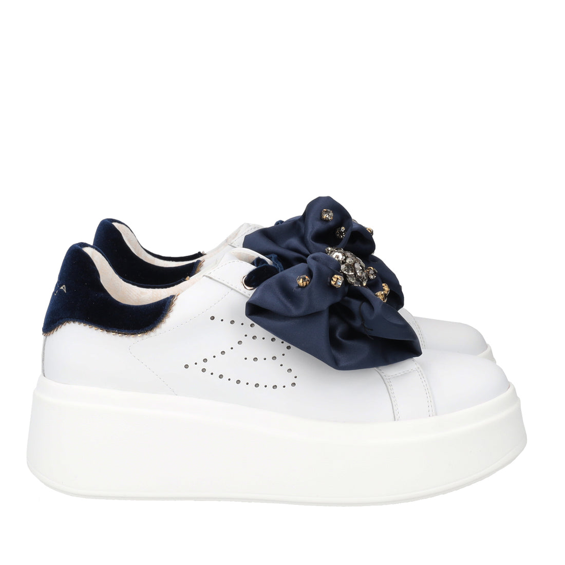 SNEAKER LILY IN PELLE CON FIOCCO COLORE BIANCO/BLU