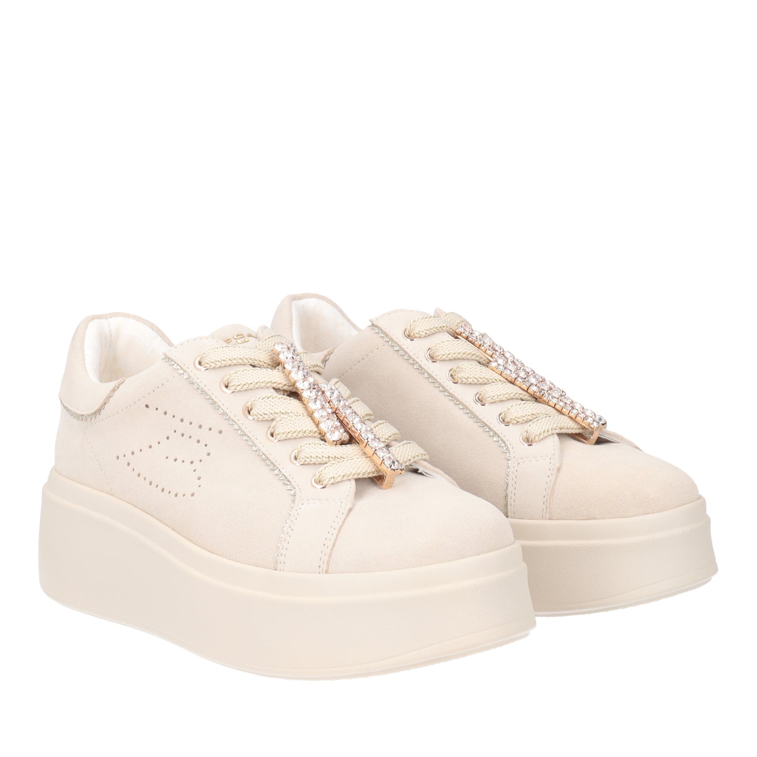 BEIGE LILY SNEAKER IN SUEDE WITH RHINESTONE