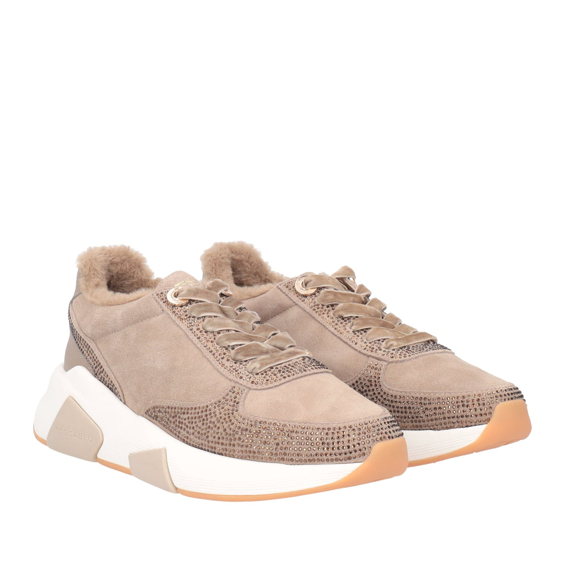 BEIGE AMA SNEAKERS IN LEATHER WITH RHINESTONE