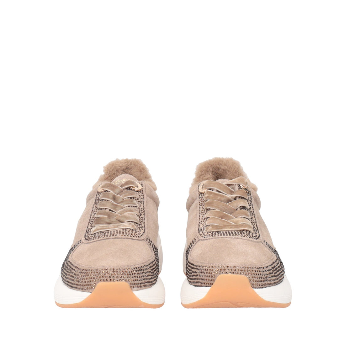 BEIGE AMA SNEAKERS IN LEATHER WITH RHINESTONE