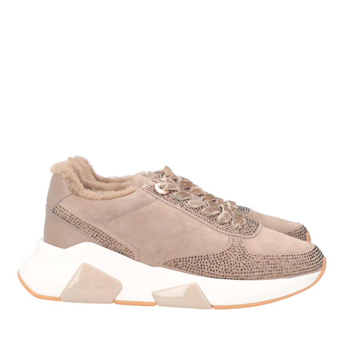 BEIGE AMA SNEAKERS IN LEATHER WITH RHINESTONE