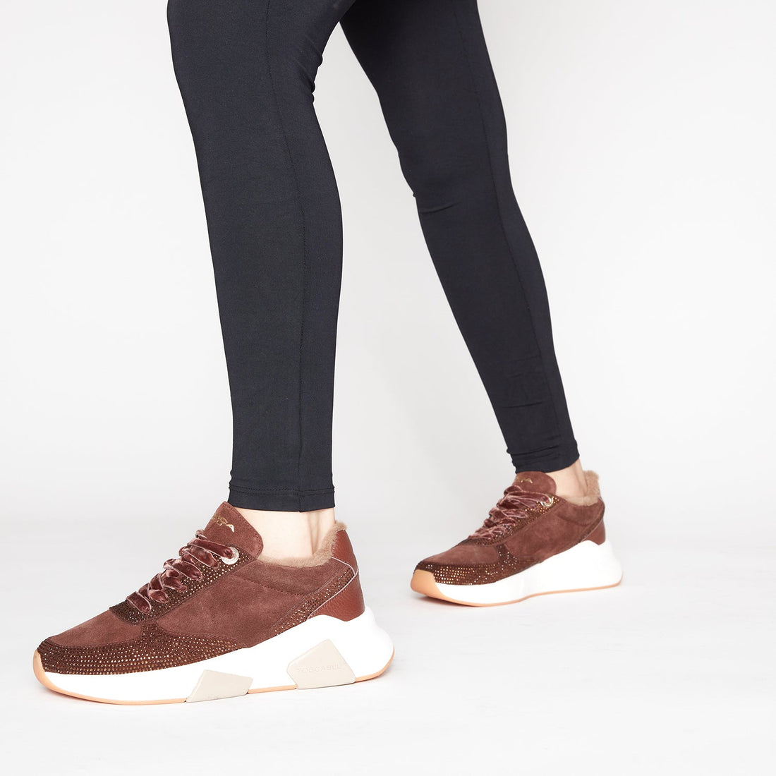 BROWN AMA SNEAKERS IN LEATHER WITH RHINESTONE