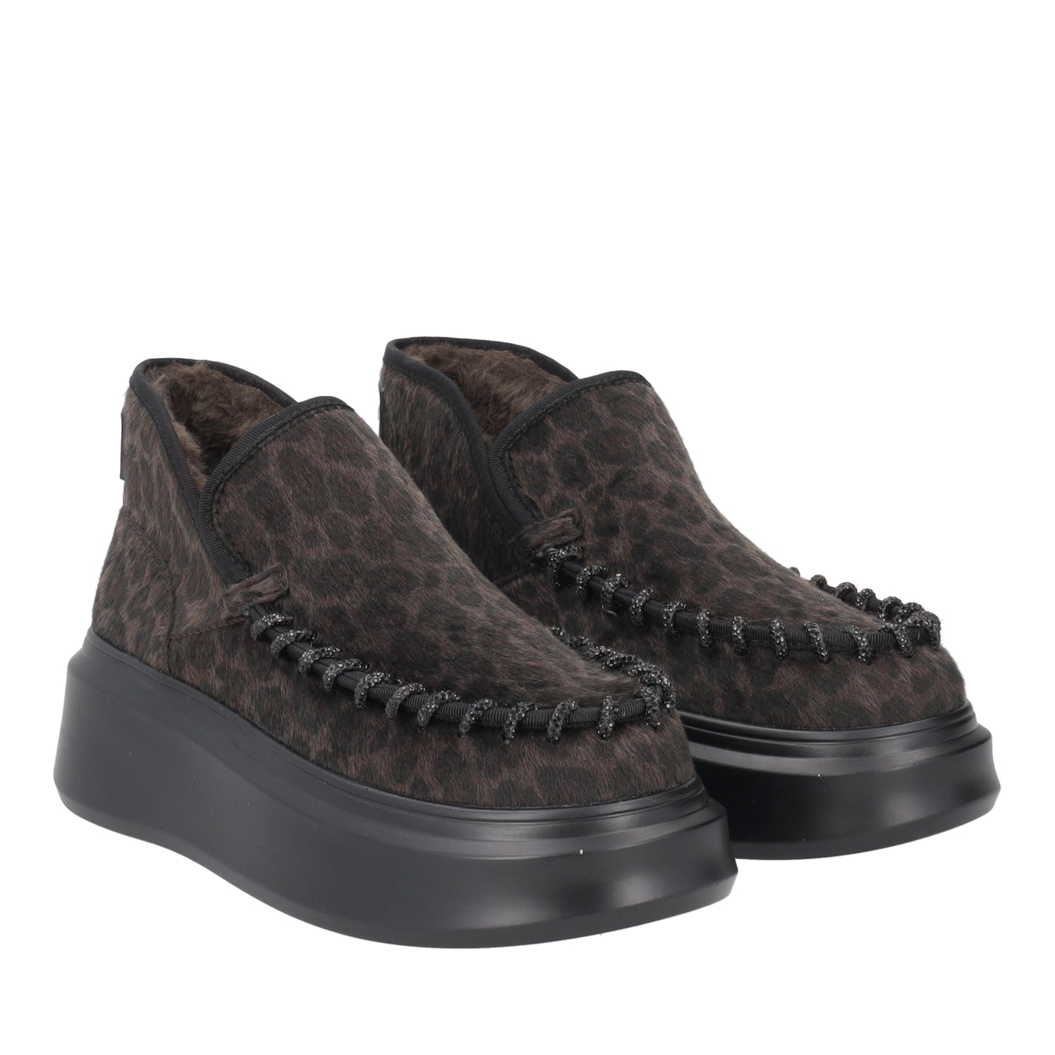 DARK BROWN BERGEN LEATHER ANKLE BOOT WITH ANIMALIER PRINT