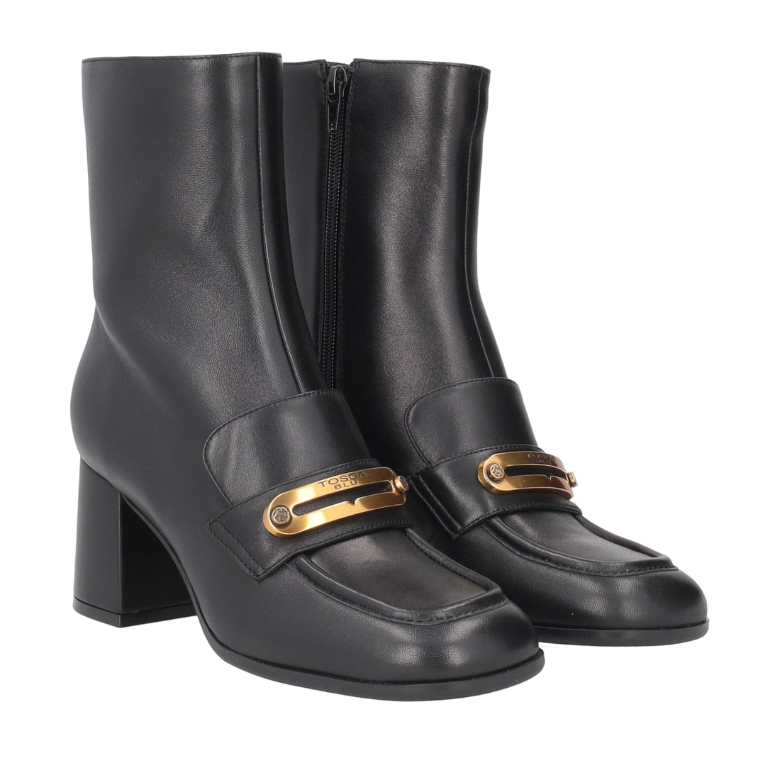 BLACK GENEVA LEATHER ANKLE BOOT WITH HEEL