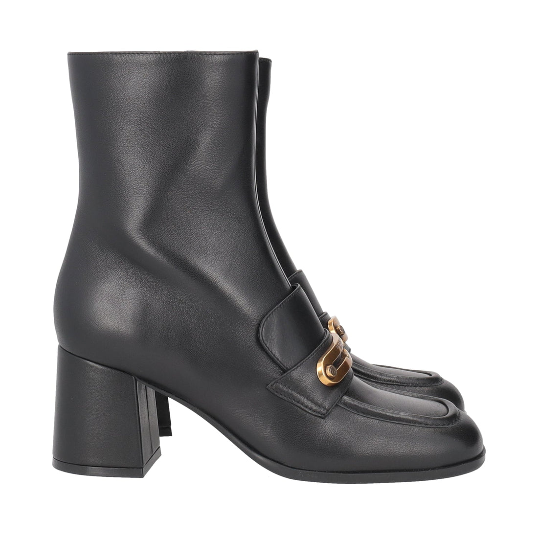 BLACK GENEVA LEATHER ANKLE BOOT WITH HEEL