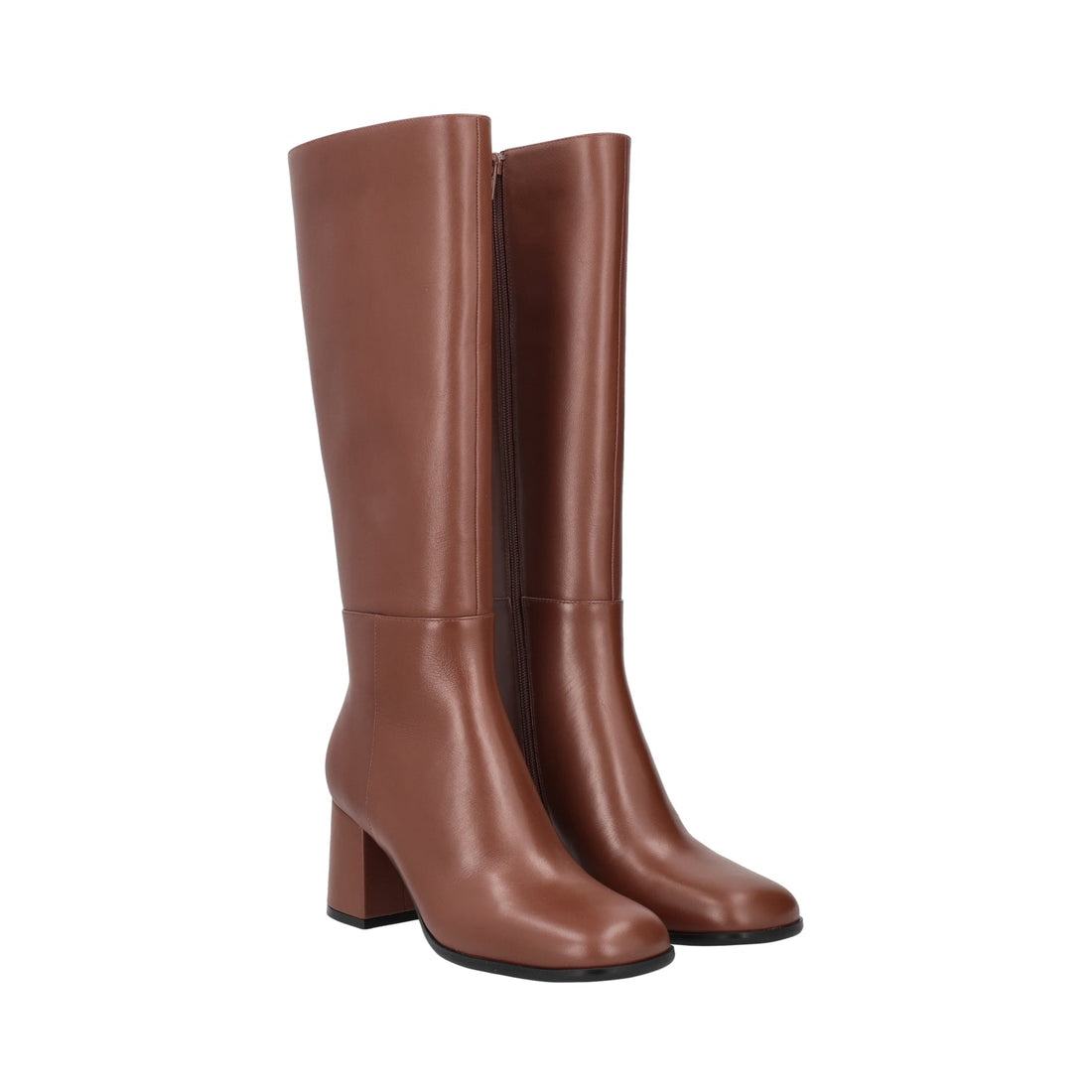 BROWN GENEVA LEATHER BOOT WITH HEEL