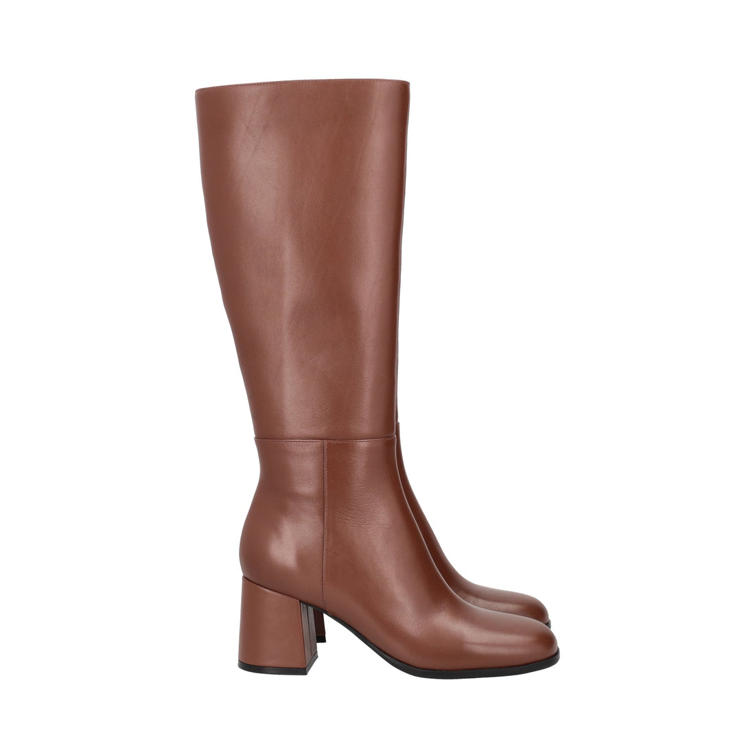 BROWN GENEVA LEATHER BOOT WITH HEEL