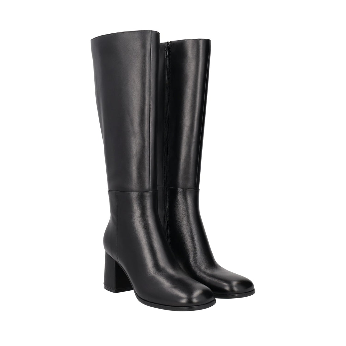 BLACK GENEVA LEATHER BOOT WITH HEEL