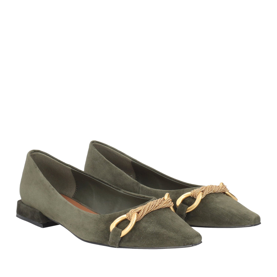 GREEN HERMON LEATHER BALLERINA WITH GOLDEN ACCESSORY