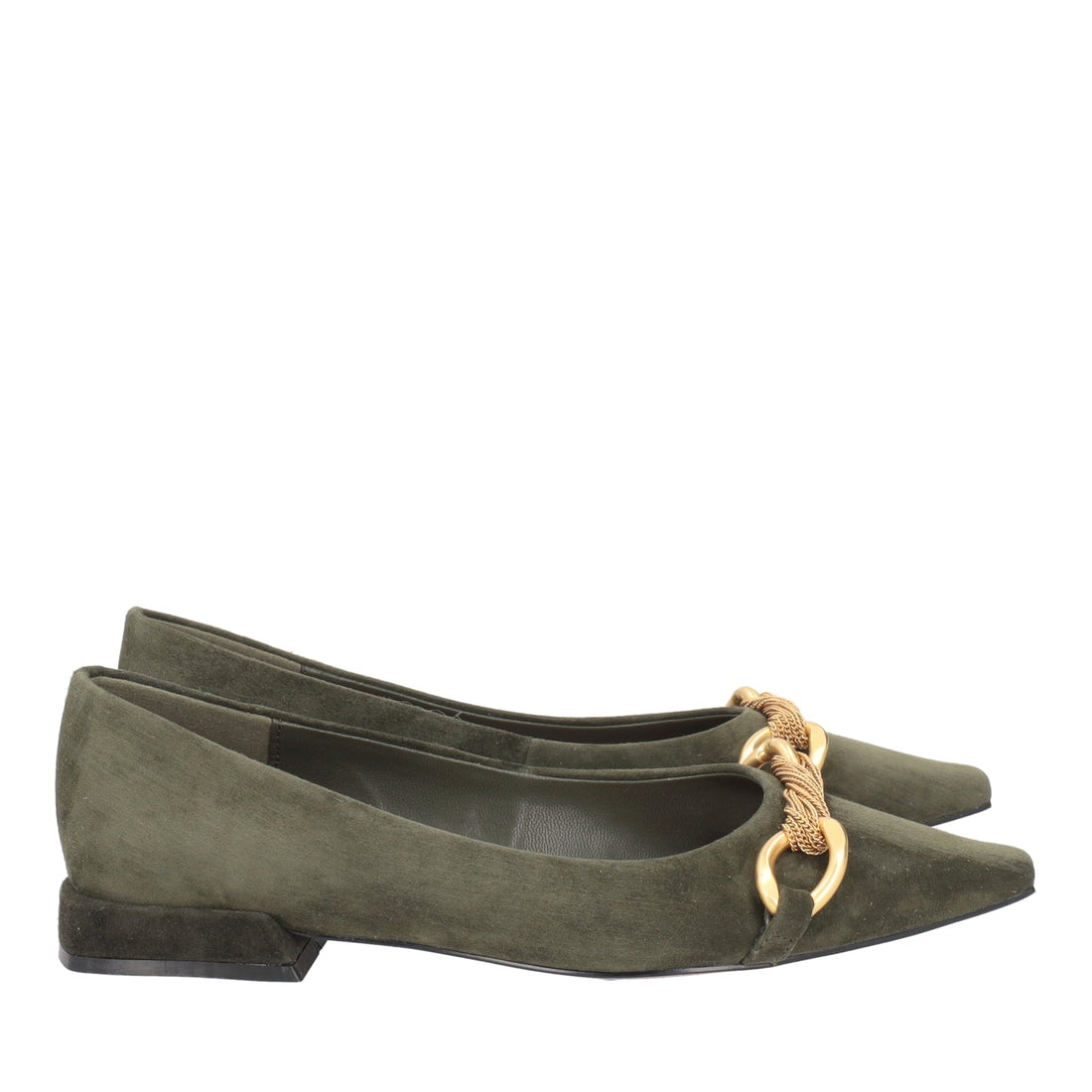 GREEN HERMON LEATHER BALLERINA WITH GOLDEN ACCESSORY