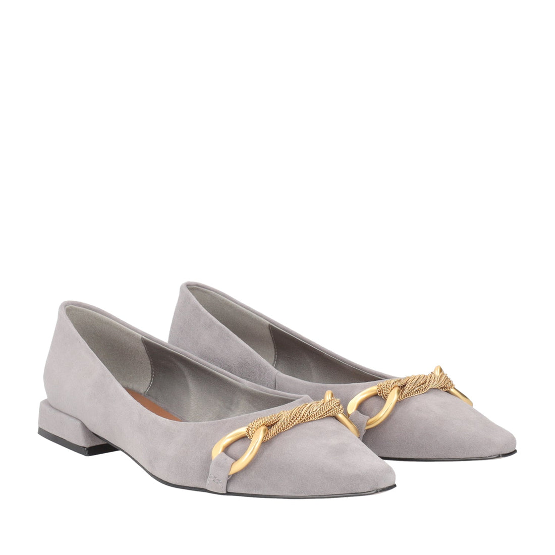 DARK GREY HERMON LEATHER BALLERINA WITH GOLDEN ACCESSORY