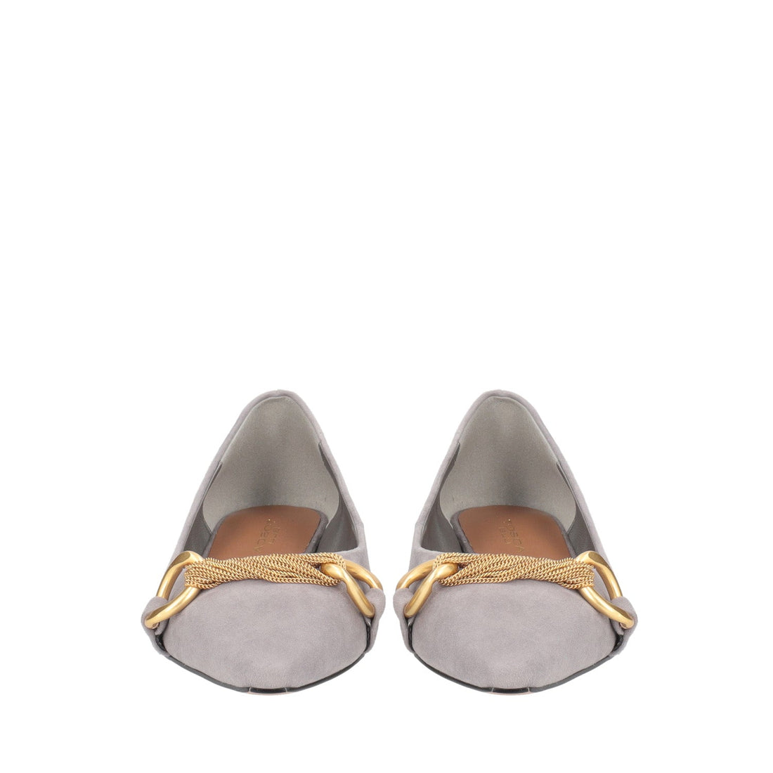 DARK GREY HERMON LEATHER BALLERINA WITH GOLDEN ACCESSORY