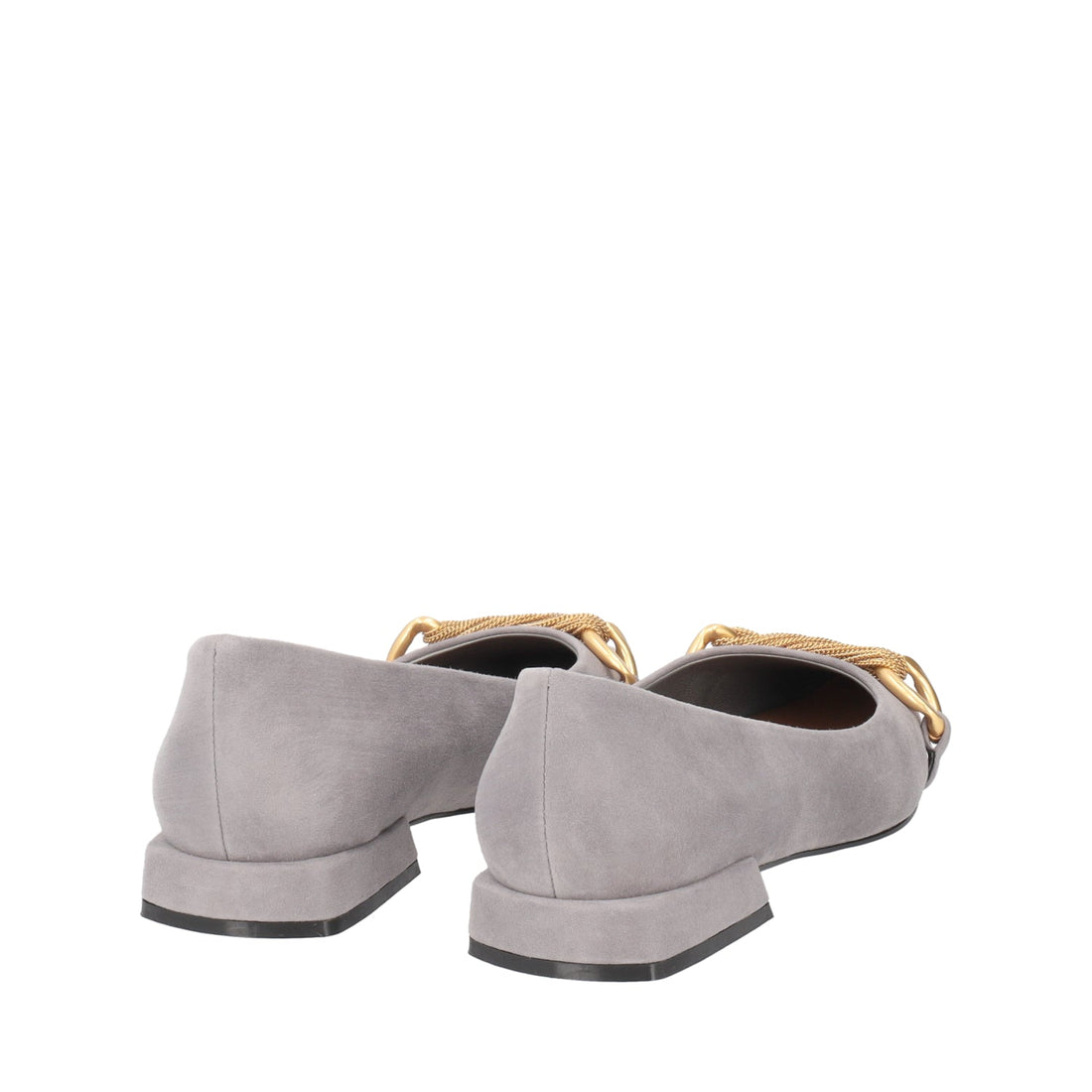 DARK GREY HERMON LEATHER BALLERINA WITH GOLDEN ACCESSORY