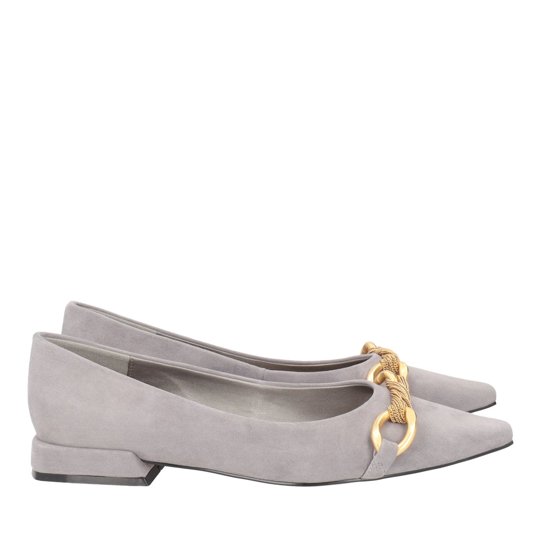 DARK GREY HERMON LEATHER BALLERINA WITH GOLDEN ACCESSORY